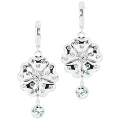 Light Blue Topaz Blossom Small Hoop Stone Earrings