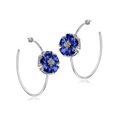 Light Blue Topaz Blossom Stone Open Hoops
