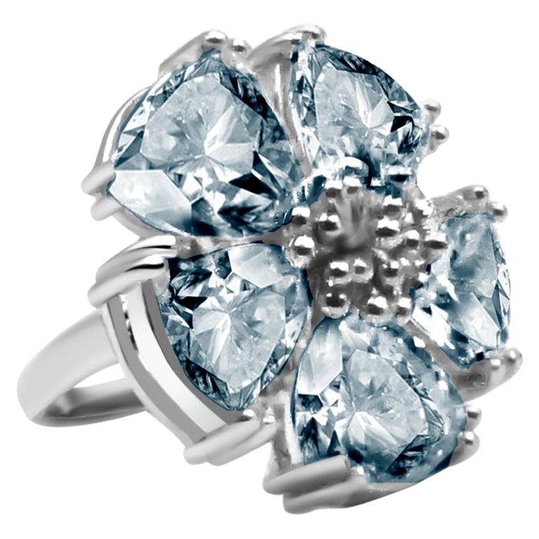 For Sale:  Light Blue Topaz Blossom Stone Ring