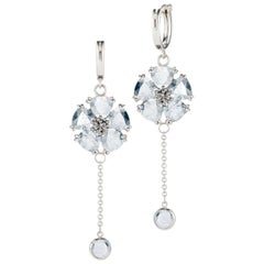 Light Blue Topaz Blossom Stone Small Hoop Chain Earrings