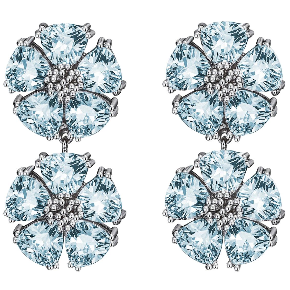 Light Blue Topaz Double Blossom Stone Earrings For Sale