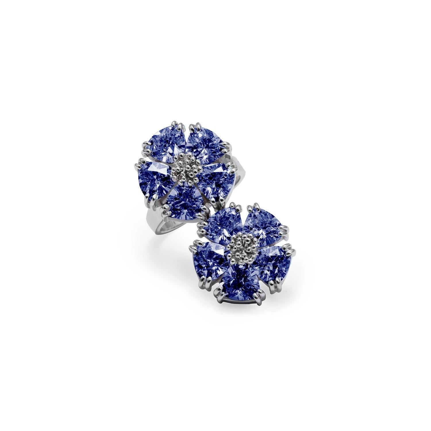 For Sale:  Light Blue Topaz Double Blossom Stone Ring 2