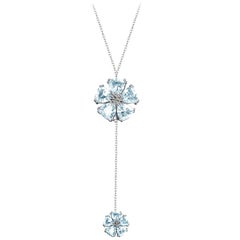 Light Blue Topaz Large Double Blossom Lariat Necklace