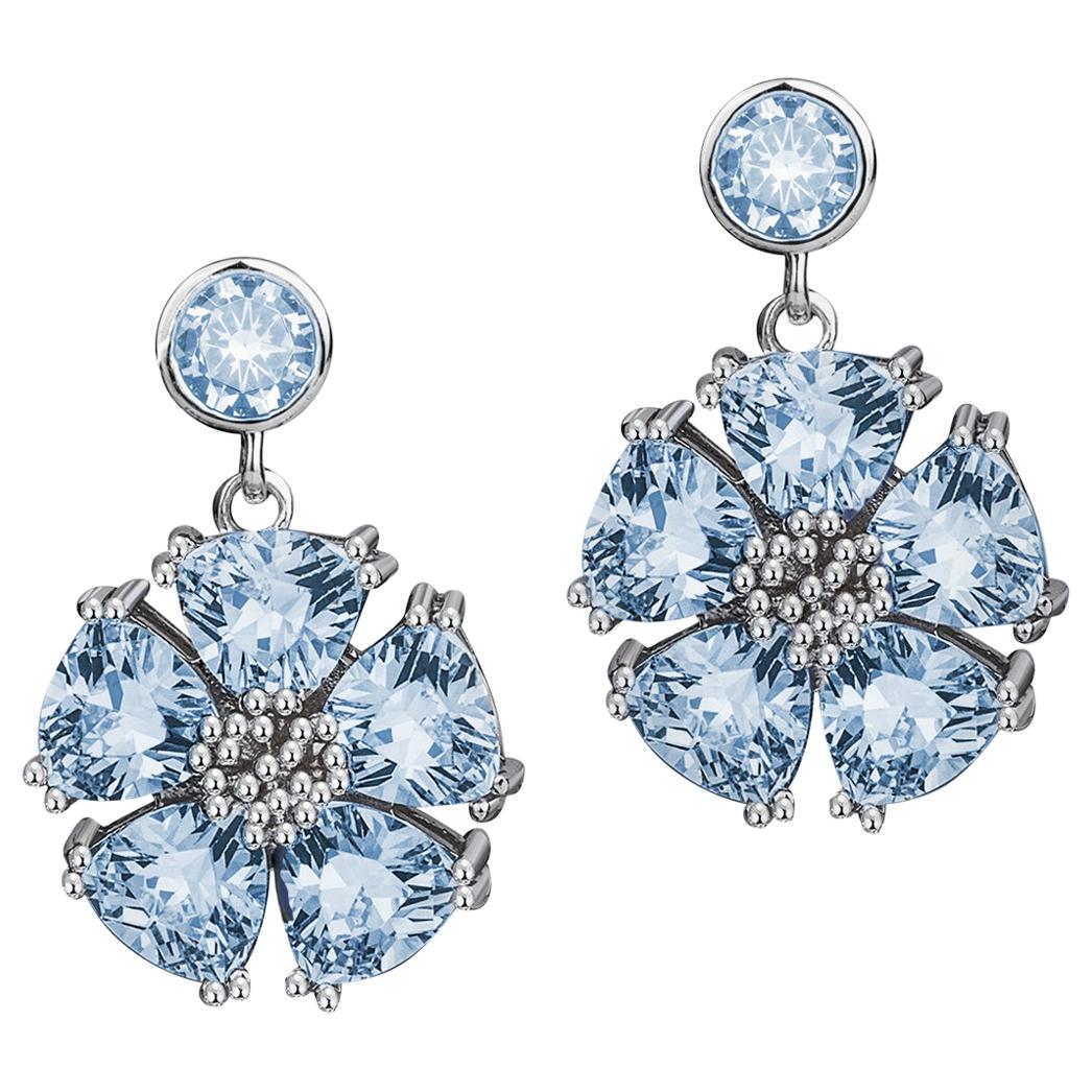 Light Blue Topaz Single Blossom Stone Drop Earrings For Sale