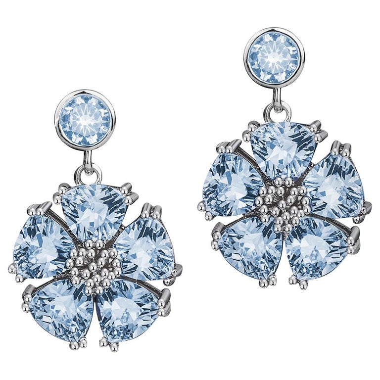 Light Blue Topaz Single Blossom Stone Drop Earrings For Sale at 1stDibs |  light blue sapphire earrings