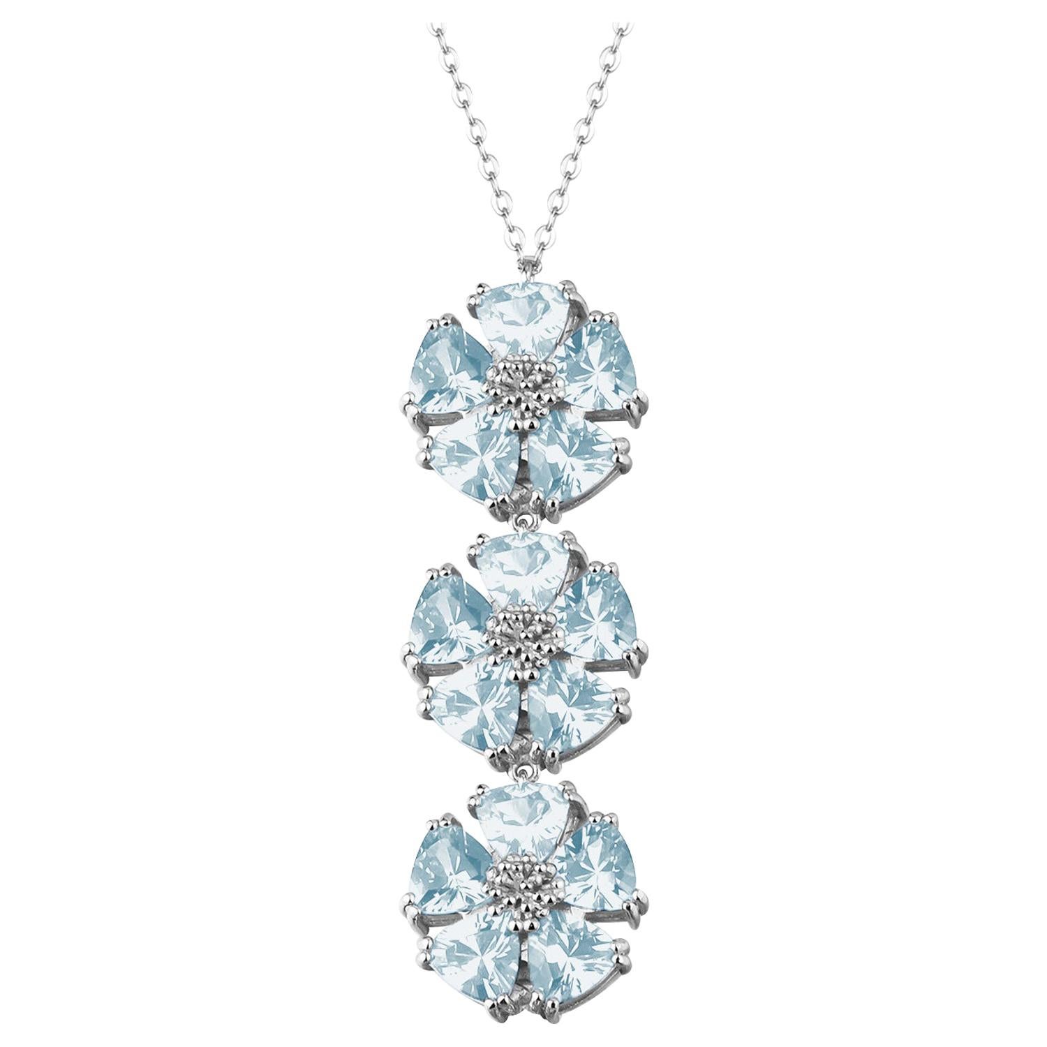 Light Blue Topaz Triple Blossom Stone Lariat Necklace For Sale