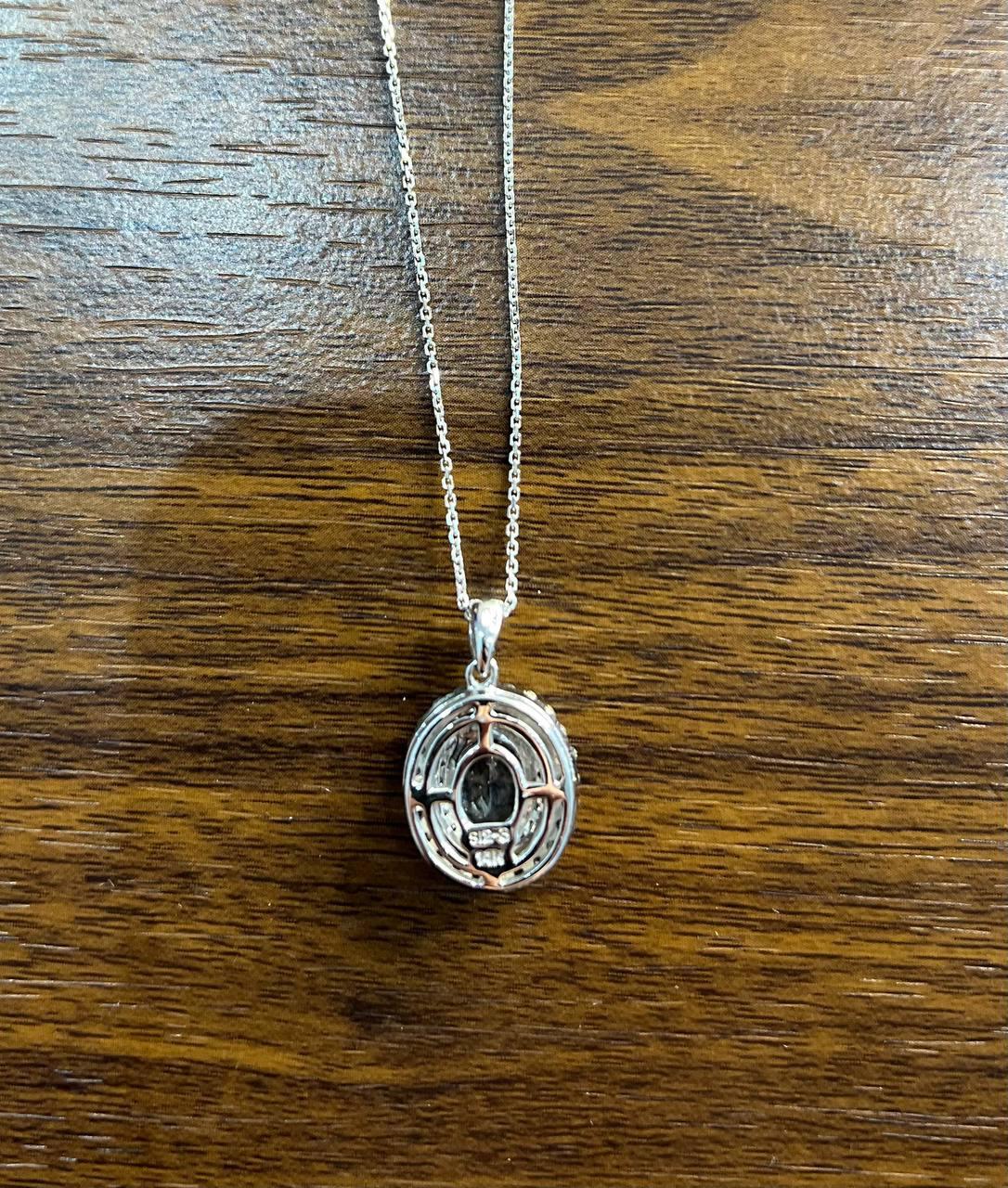 Light Blue Topaz White Diamond Halo 14K White Gold Statement Pendant Necklace In New Condition For Sale In Oakton, VA