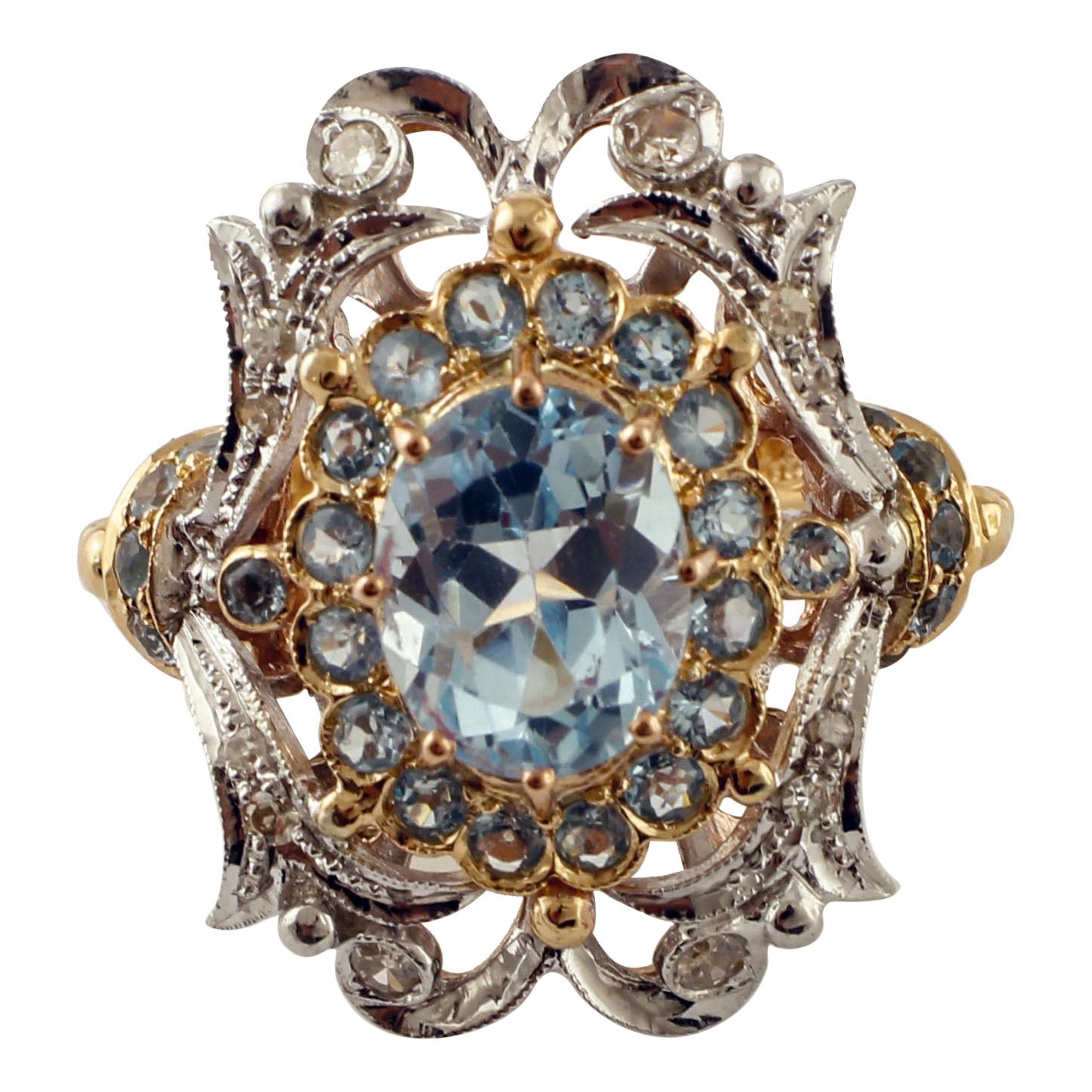 14 Karat Blue Topaz and Diamond Ladies Ring For Sale at 1stDibs