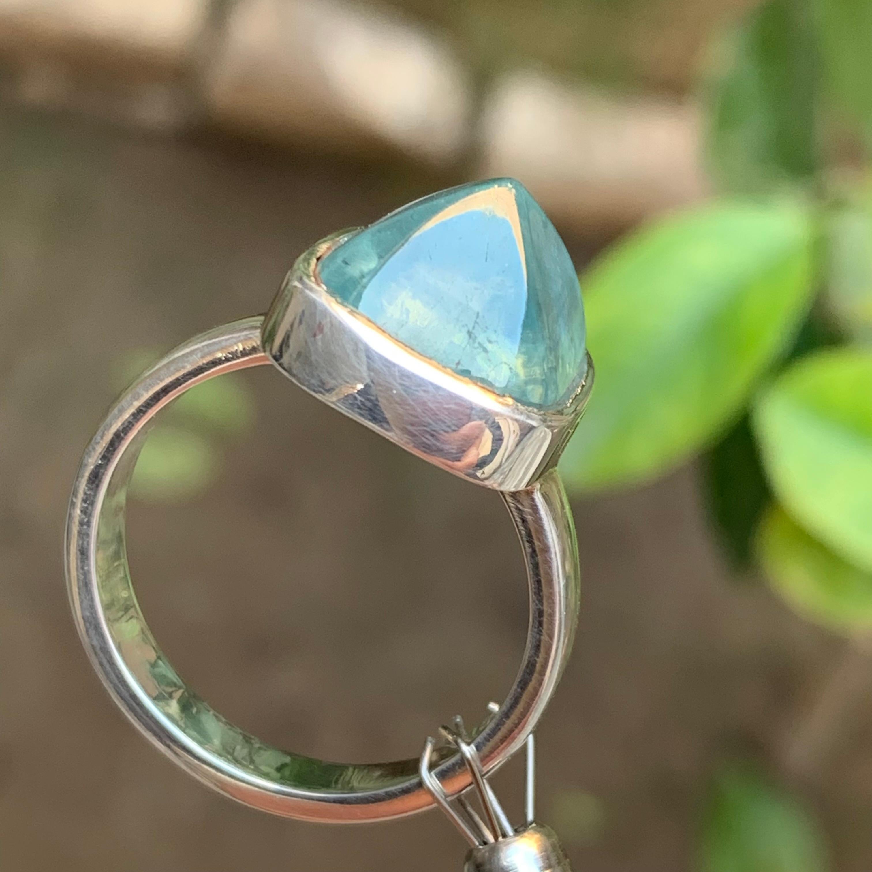 Light Blue Tourmaline Sugarloaf Gemstone 925 Sterling Silver Handmade Ring For Sale 2