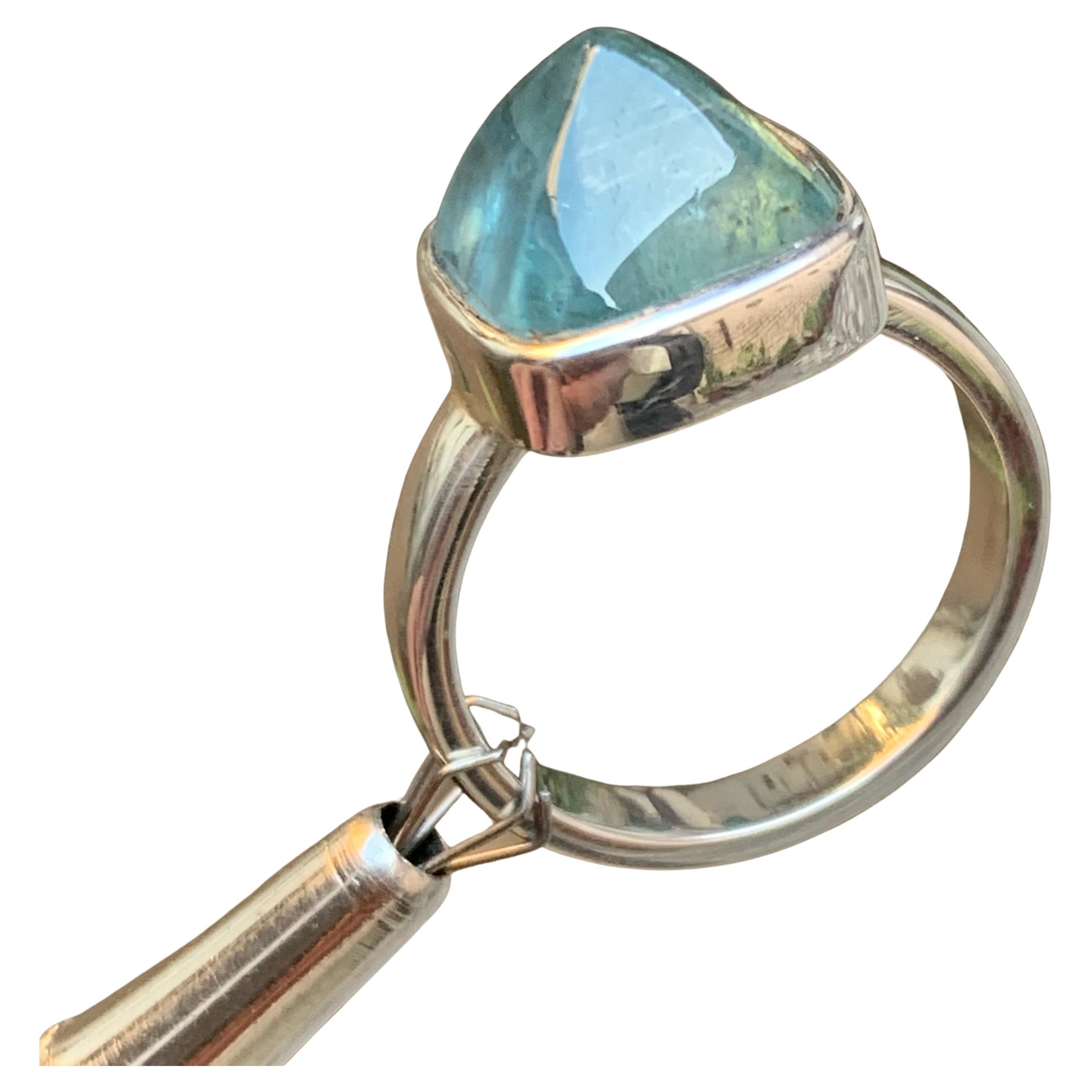 Light Blue Tourmaline Sugarloaf Gemstone 925 Sterling Silver Handmade Ring