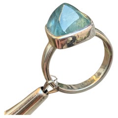 Light Blue Tourmaline Sugarloaf Gemstone 925 Sterling Silver Handmade Ring