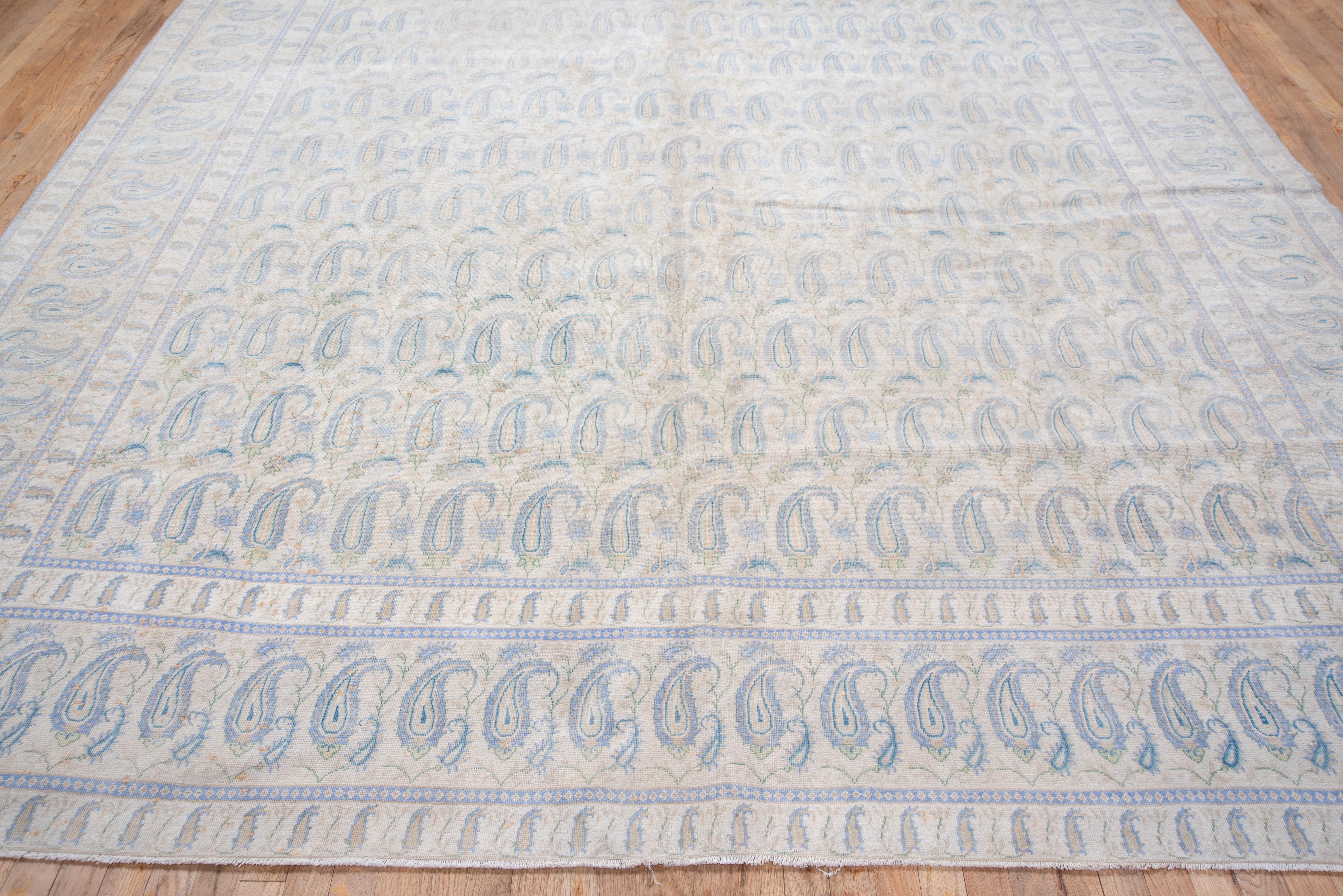 Minimalist Light Blue Turkish Sivas Carpet, Paisley Field, circa 1930s For Sale