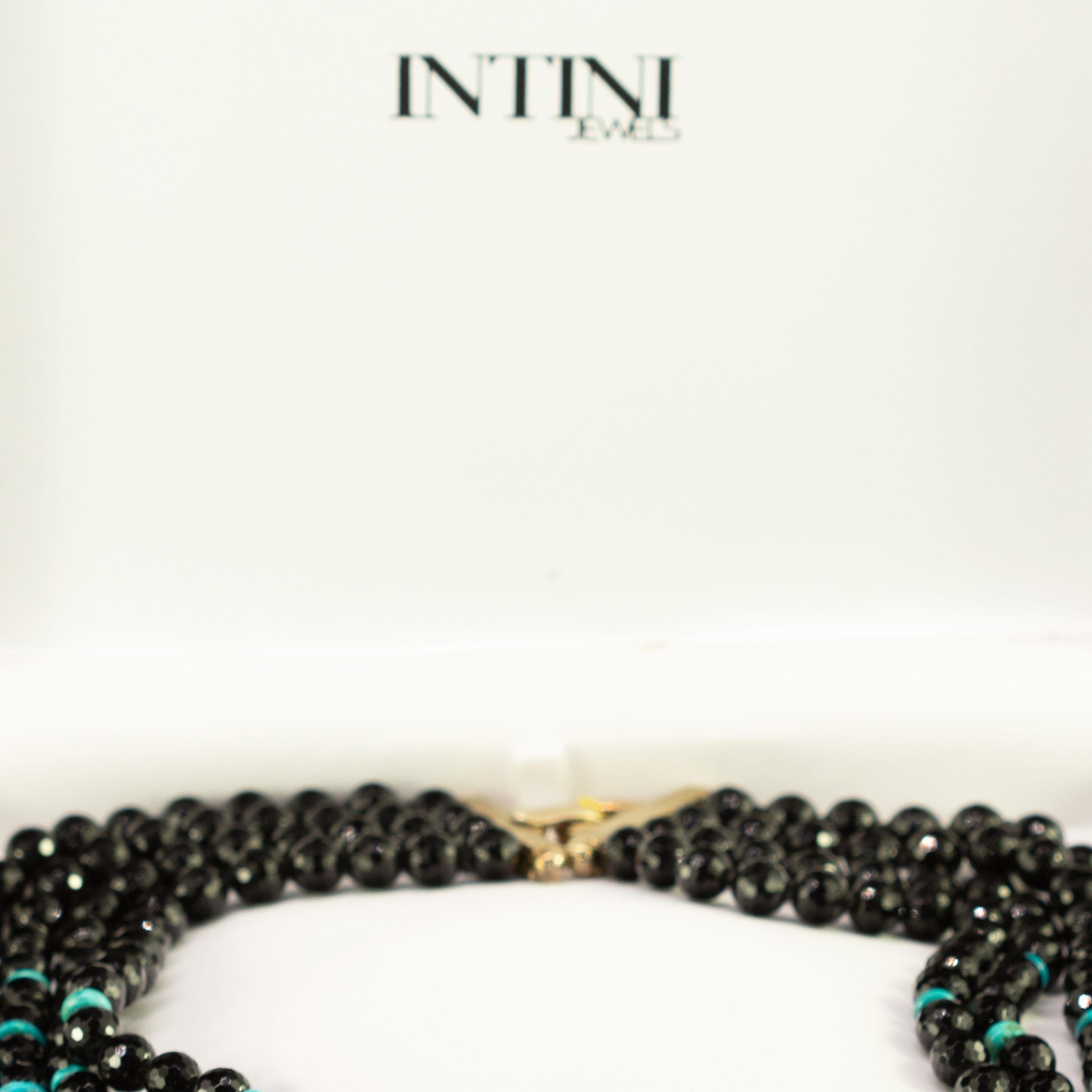 Donna Agata nera turchese azzurro Multi filo perline d'argento 925 Collana vintage in vendita