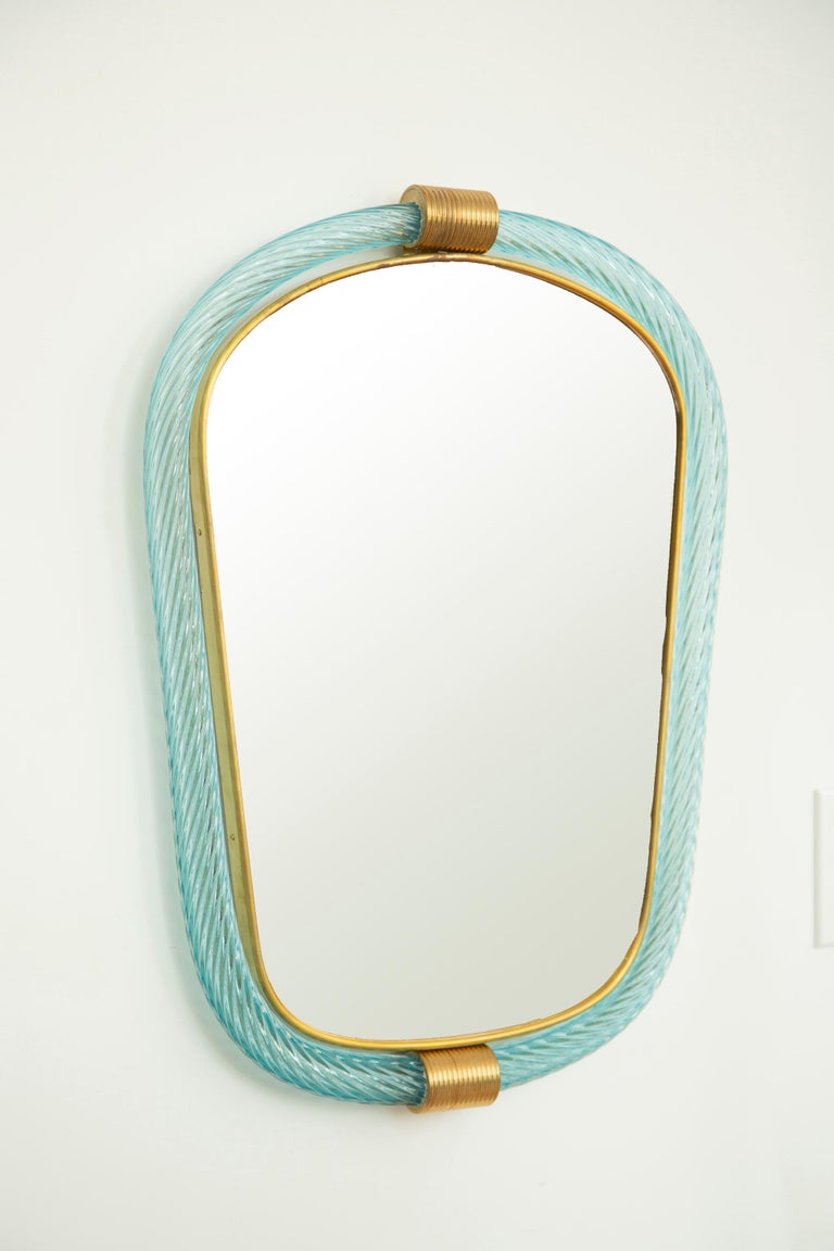 Light Blue Twisted Rope Murano Glass Mirror, in Stock at 1stDibs