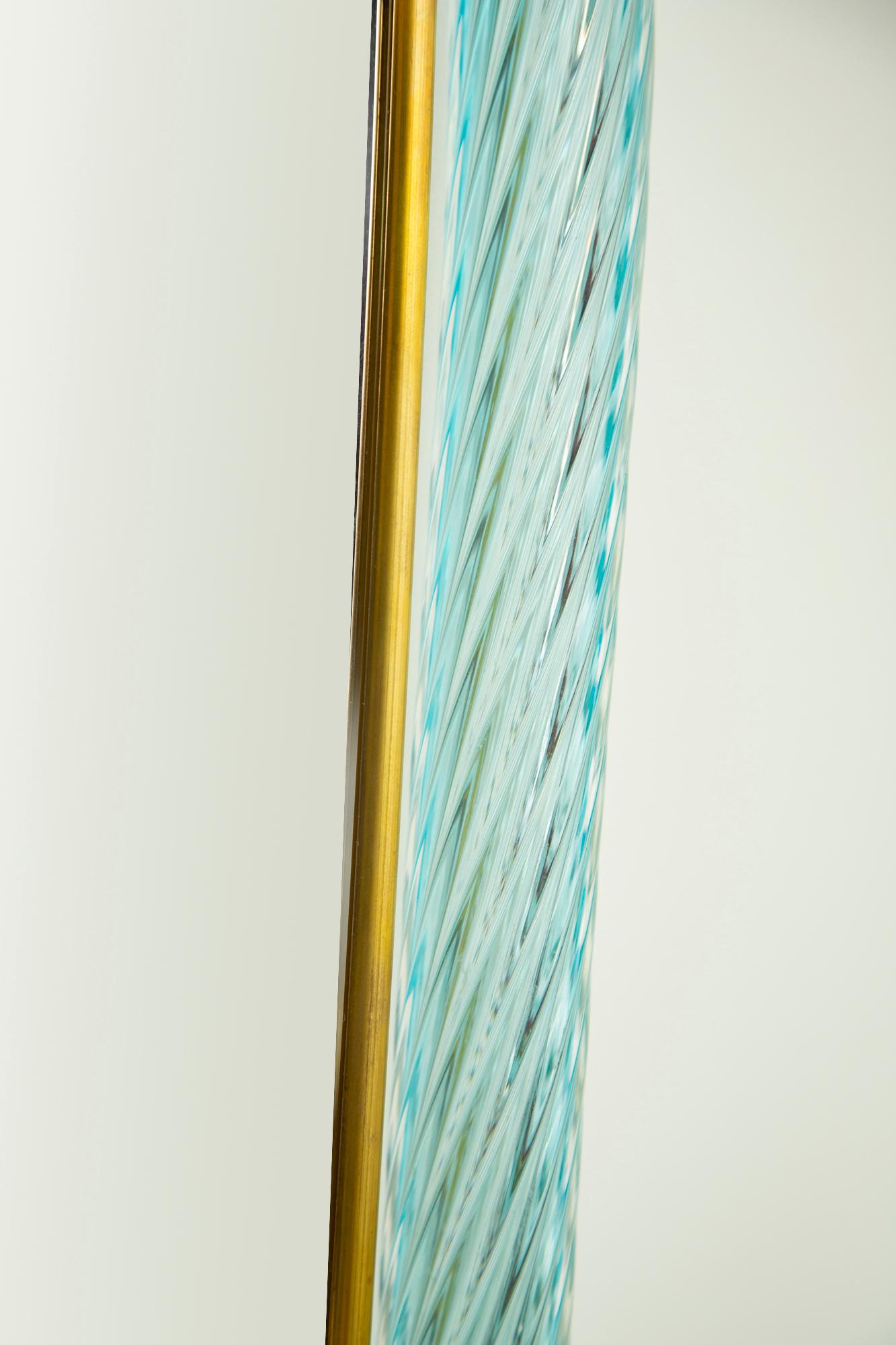 Contemporary Light Blue Twisted Rope Murano Glass Mirror, in Stock