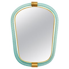 Light Blue Twisted Rope Murano Glass Mirror, in Stock