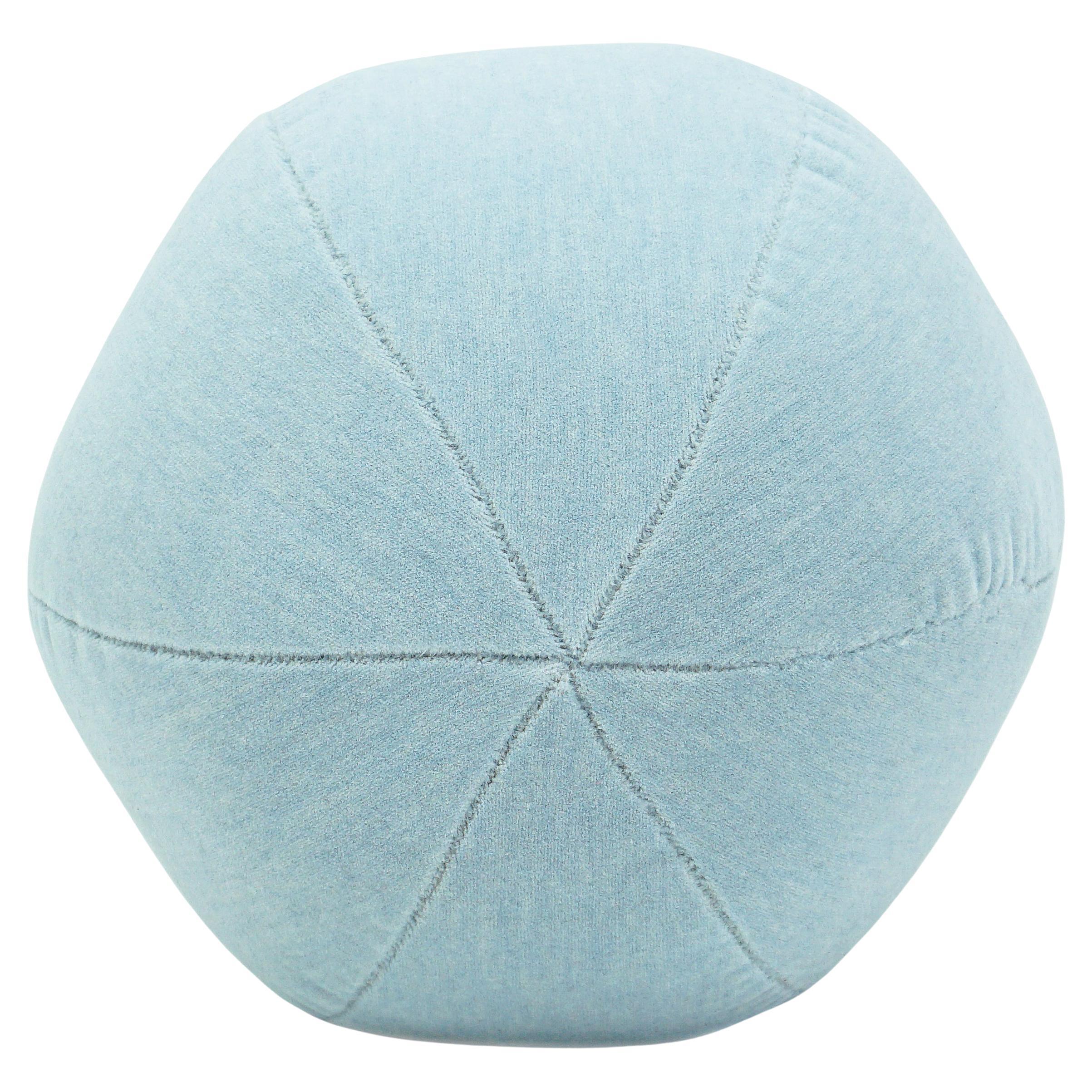 Light Blue Velvet Ball Pillow For Sale