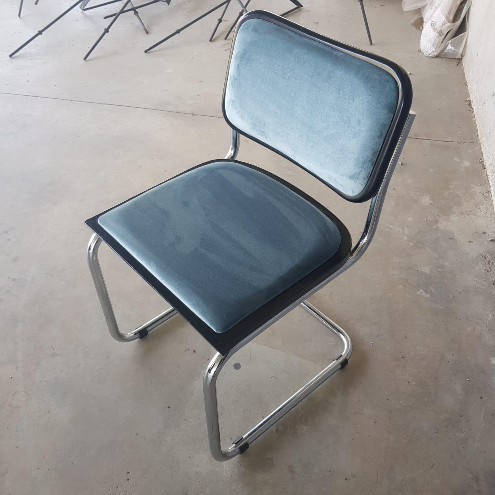 20th Century Light Blue Velvet Cesca Chairs, Three Available For Sale