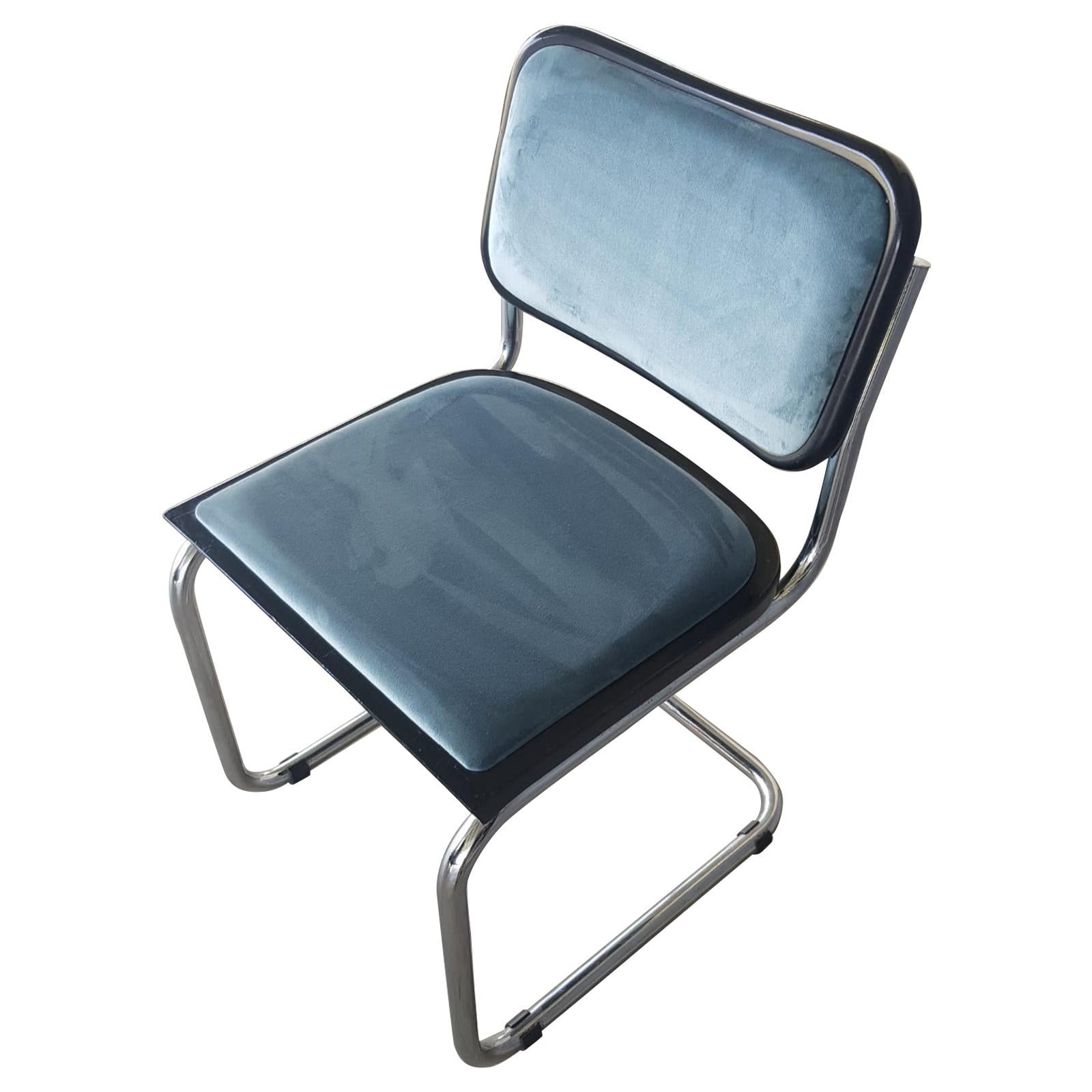 Light Blue Velvet Cesca Chairs, Three Available