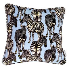 Light Blue Velvet Pillow Cover with Hand-Drawn Zebra Image Pillow