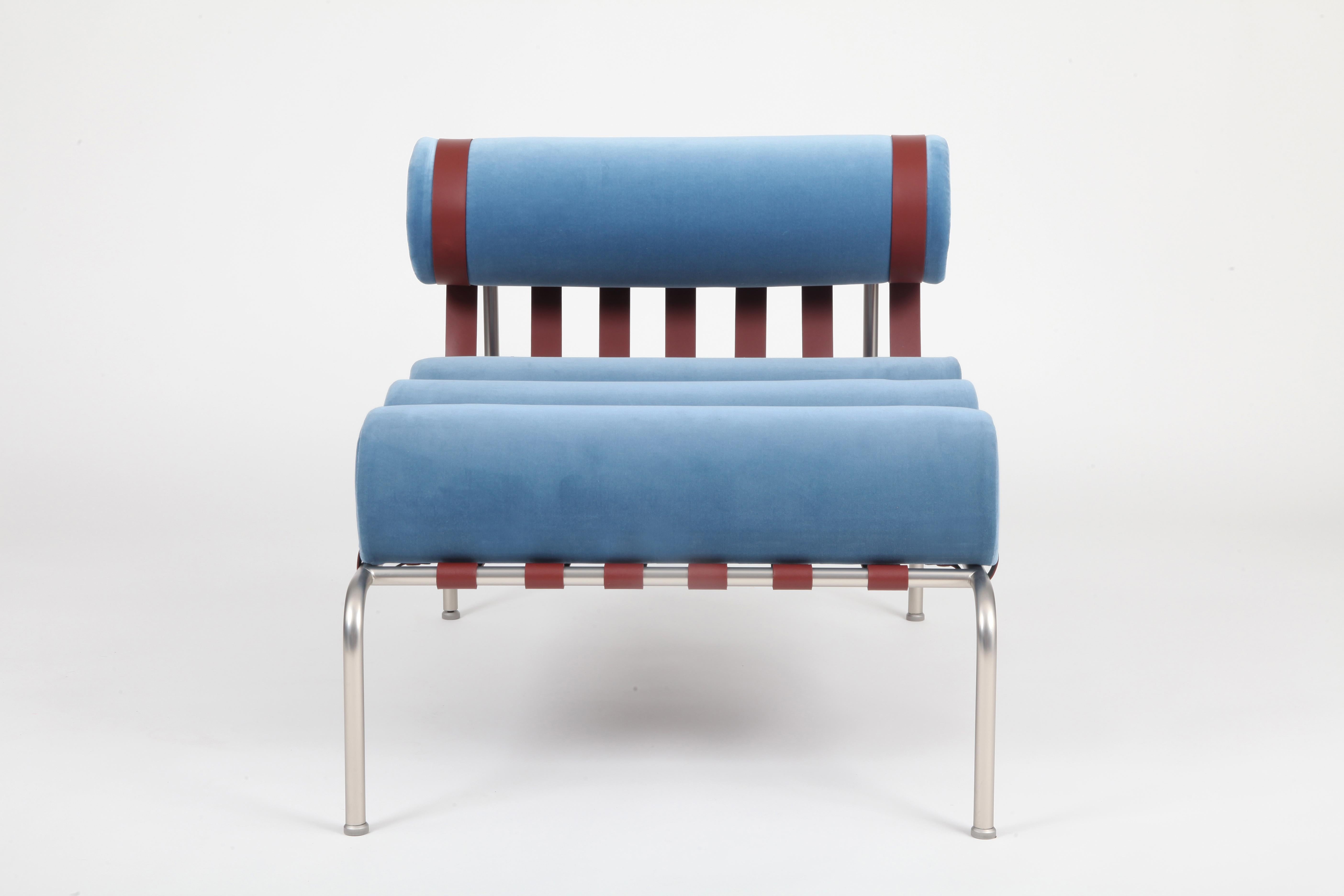 Post-Modern Light Blue Velvet Kylíndo Armchair by Dalmoto For Sale