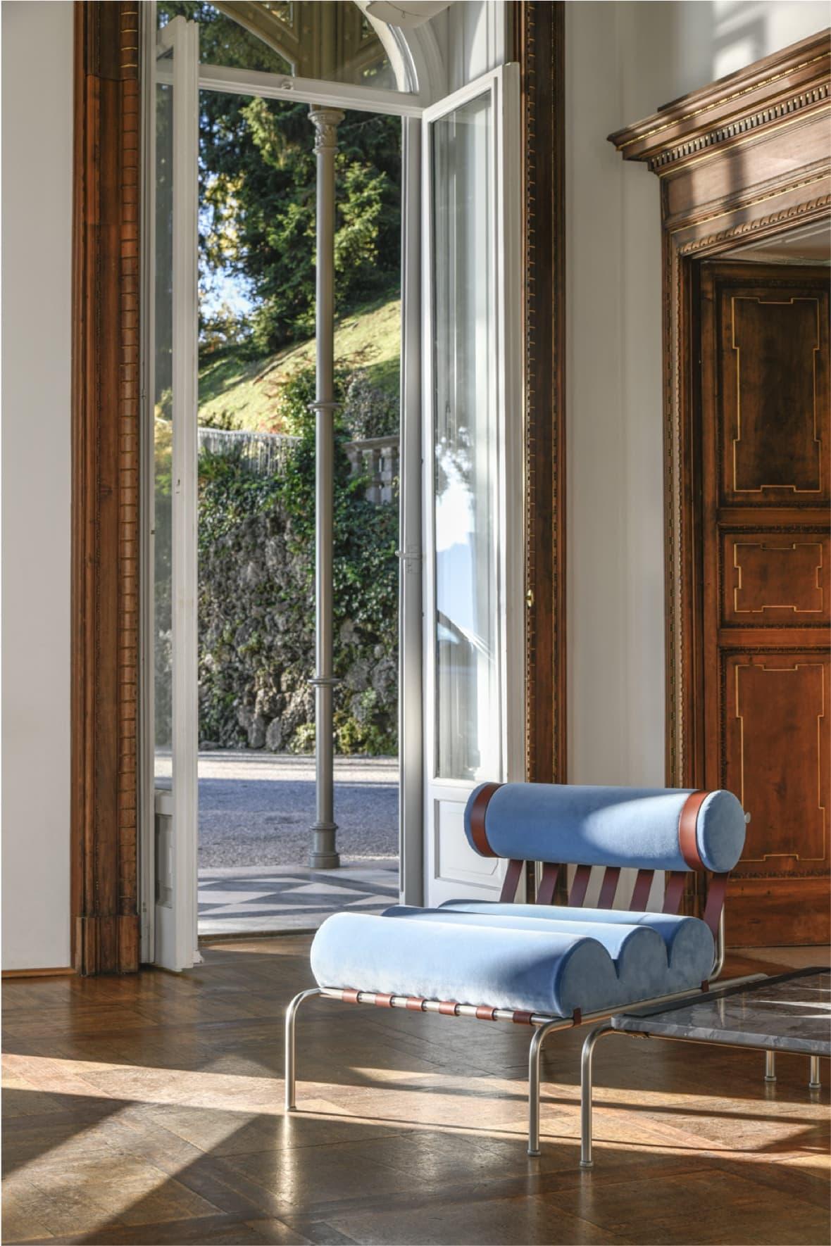 Light Blue Velvet Kylíndo Armchair by Dalmoto In New Condition For Sale In Geneve, CH