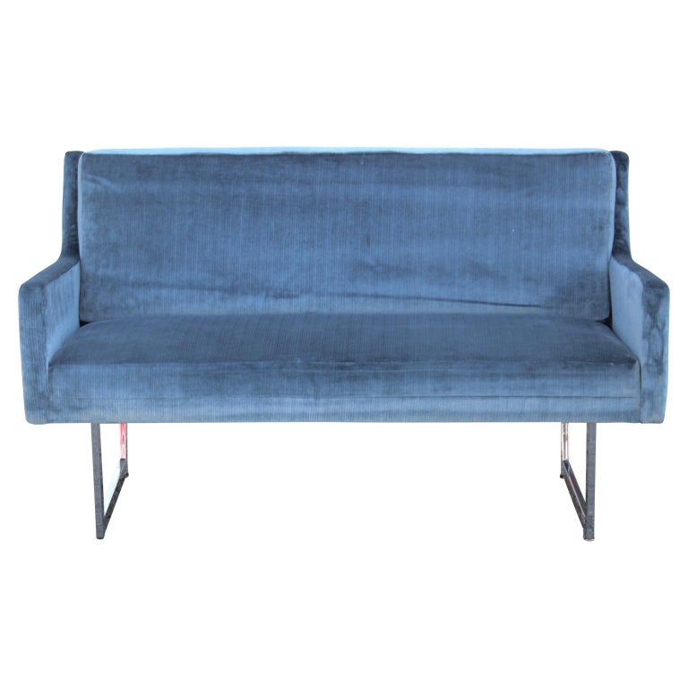 Light Blue Velvet Loveseat or Settee with Chrome Legs at 1stDibs blue
