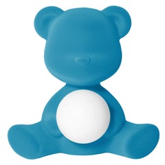 In Stock in Los Angeles, Turquoise Velvet Teddy Bear Lamp LED, Made in Italy