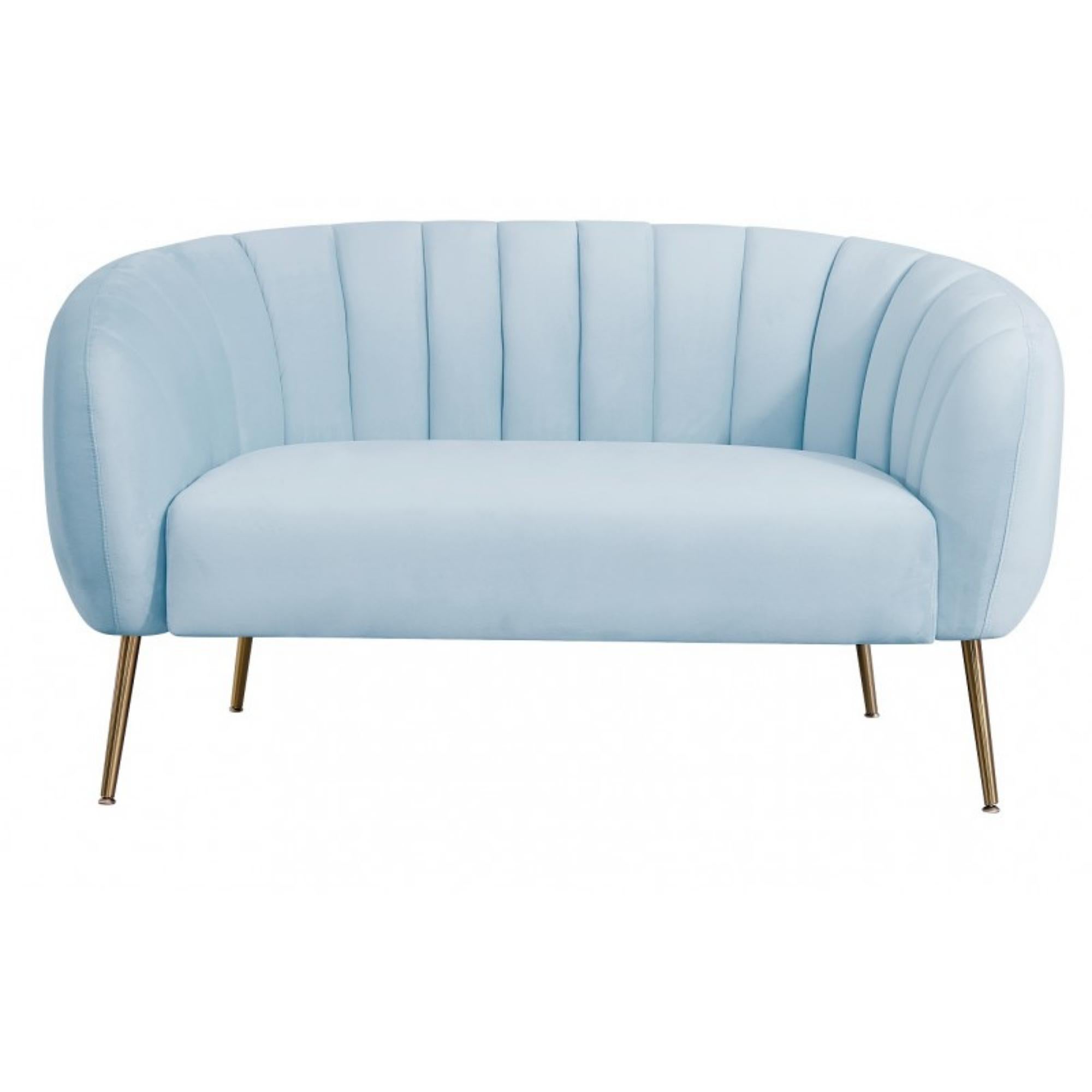 Modern Light Blue Velvet Upholstered 2 Seater Sofa New For Sale
