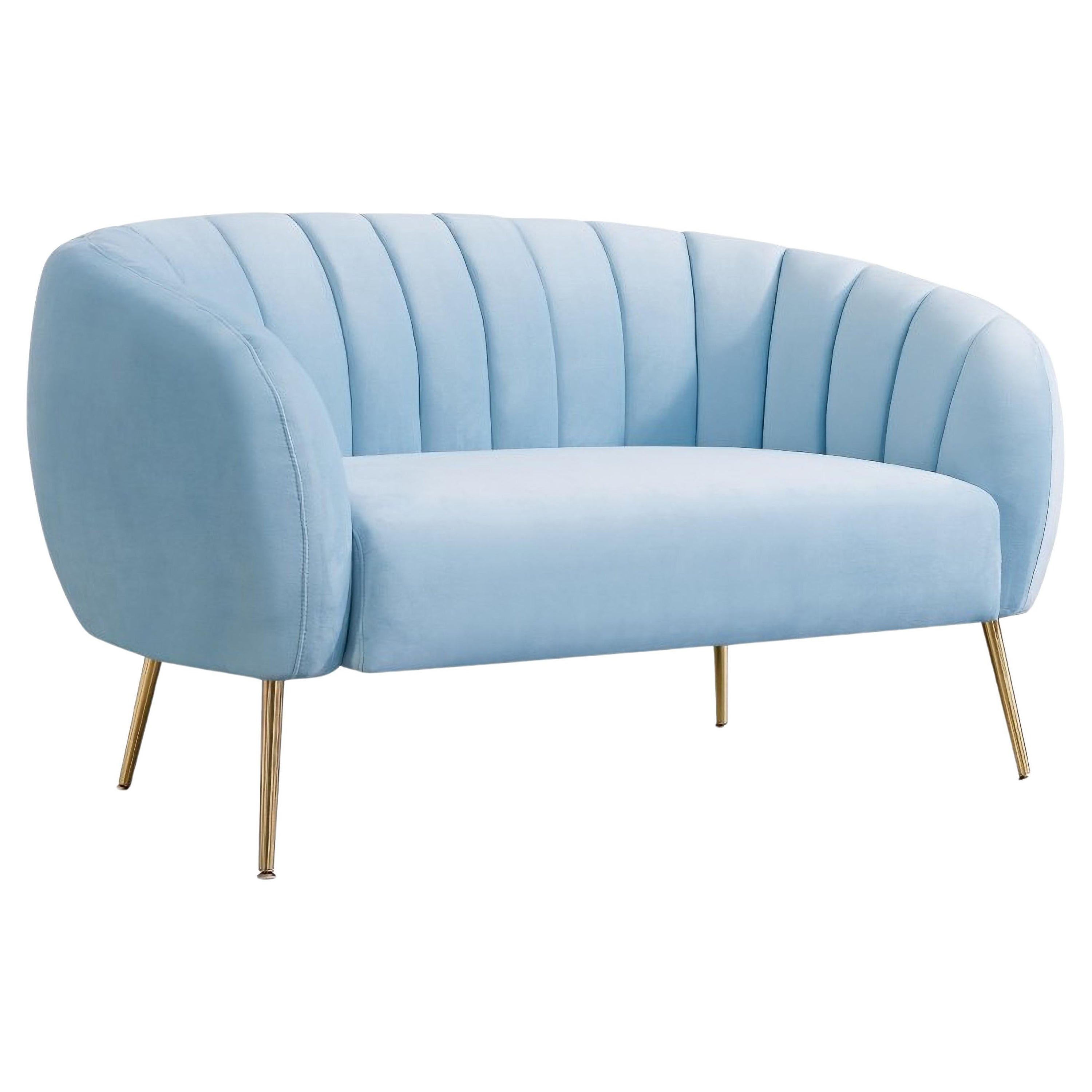 Light Blue Velvet Upholstered 2 Seater Sofa New For Sale