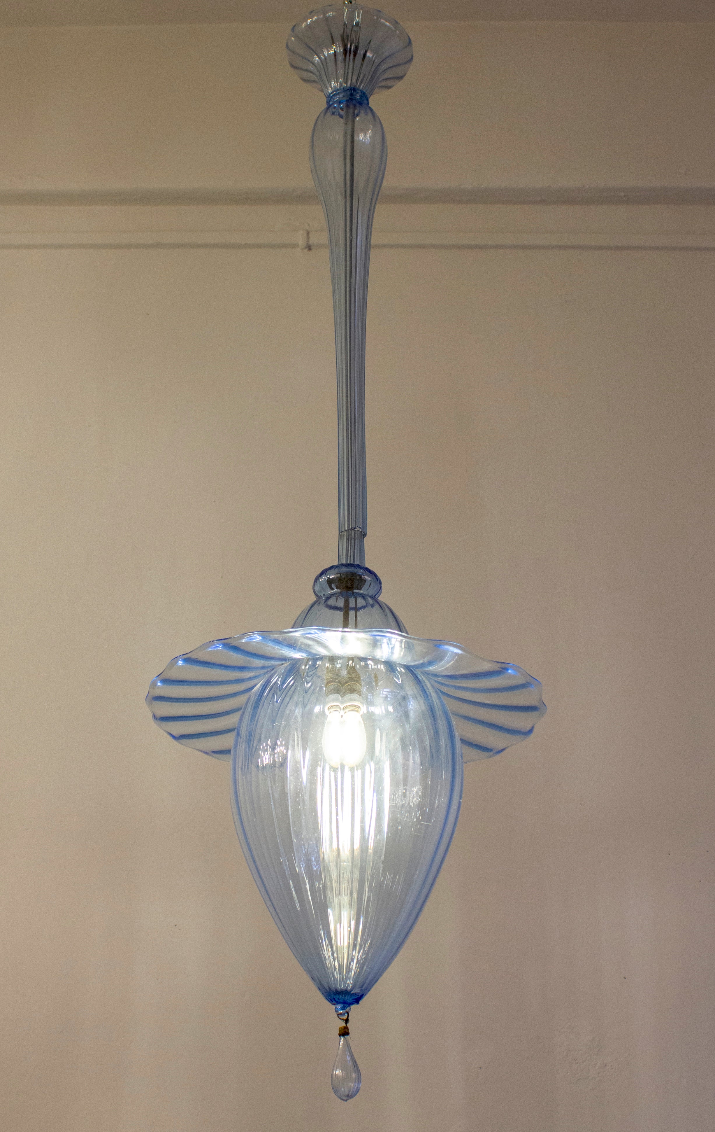 Lantern Light blu glass  Venetian  Murano glass by Venini . 1940' 