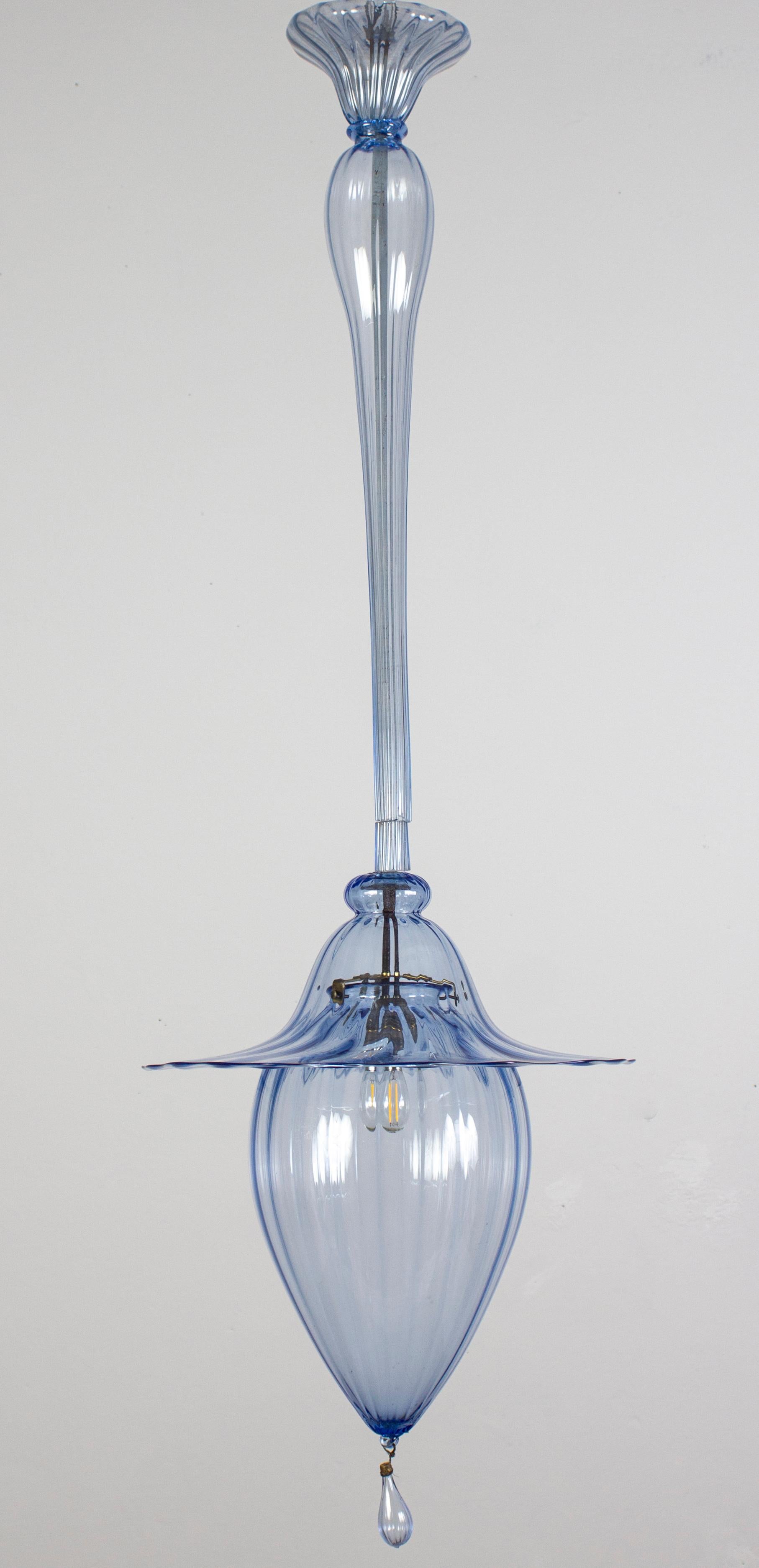 Light  Blue Venini  Murano Lantern, 1940s In Good Condition For Sale In Rome, IT