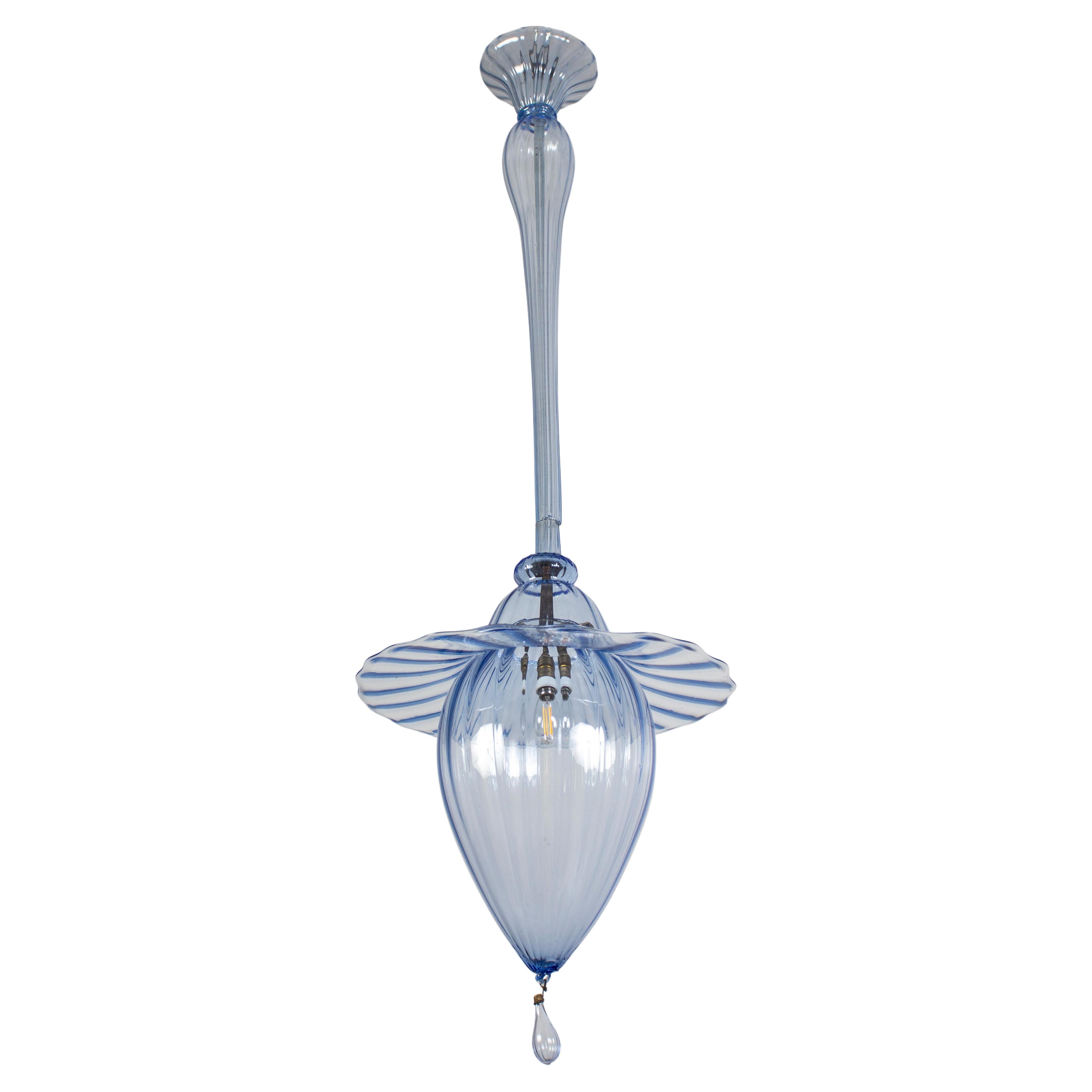 Light  Blue Venini  Murano Lantern, 1940s For Sale