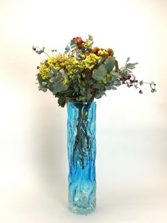 Hellblaue handgefertigte Vintage-Vase aus rhrenfrmigem Glas, Ingridglas, Euskirchen, 1970er Jahre