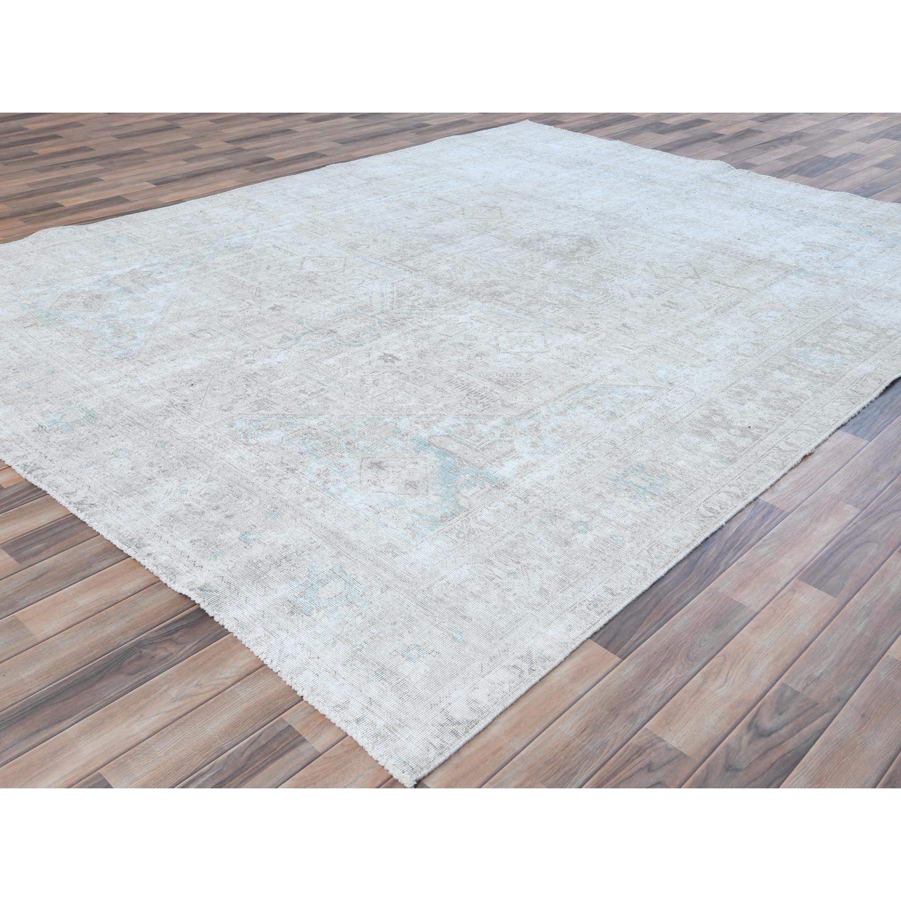 Beige Vintage Persian Tabriz Hand Knotted Worn Wool Distressed Look Rug In Good Condition For Sale In Carlstadt, NJ