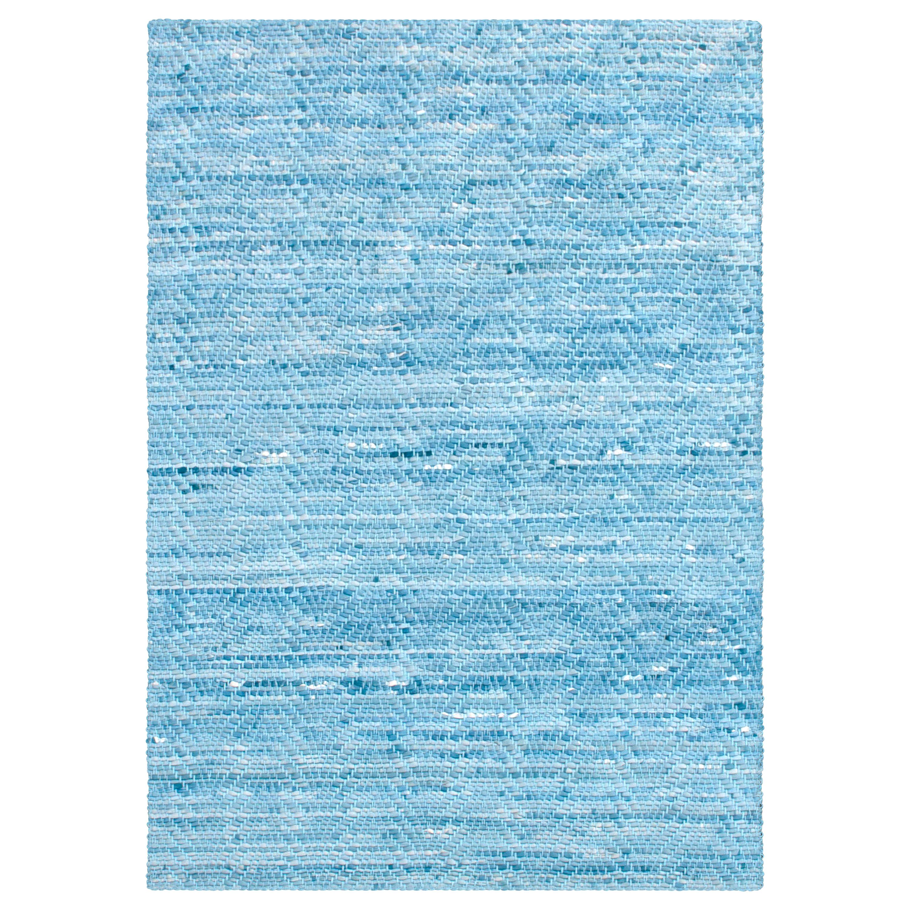 Light Blue, Wave Woven Leather Rug, Hand-Dyed Leather by AVO For Sale