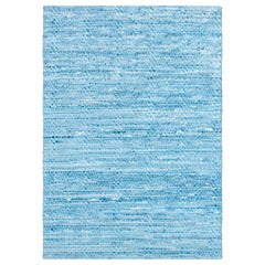 Light Blue, Wave Woven Leather Rug, Hand-Dyed Leather by AVO