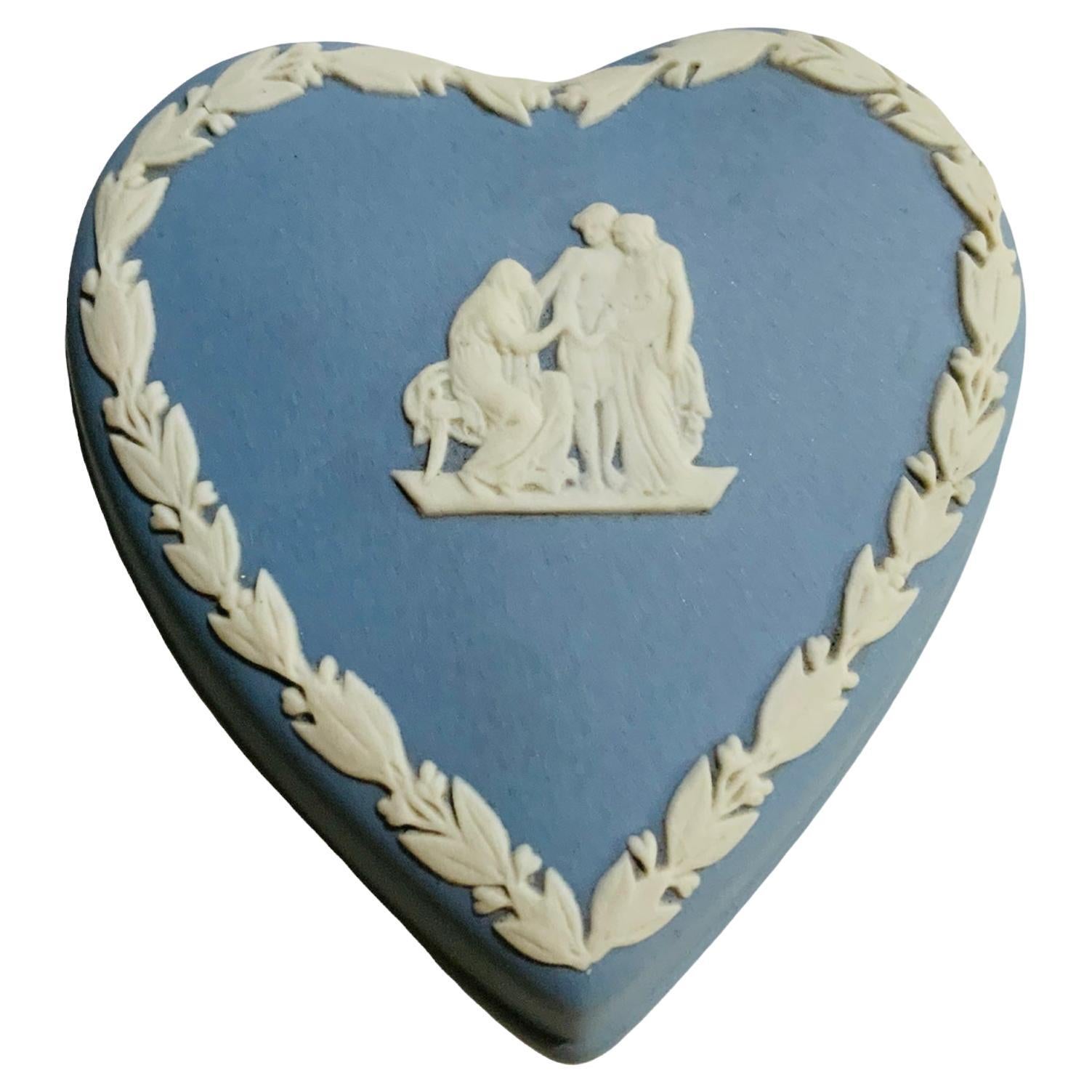 Light Blue Wedgwood Heart Shaped Trinket Box For Sale
