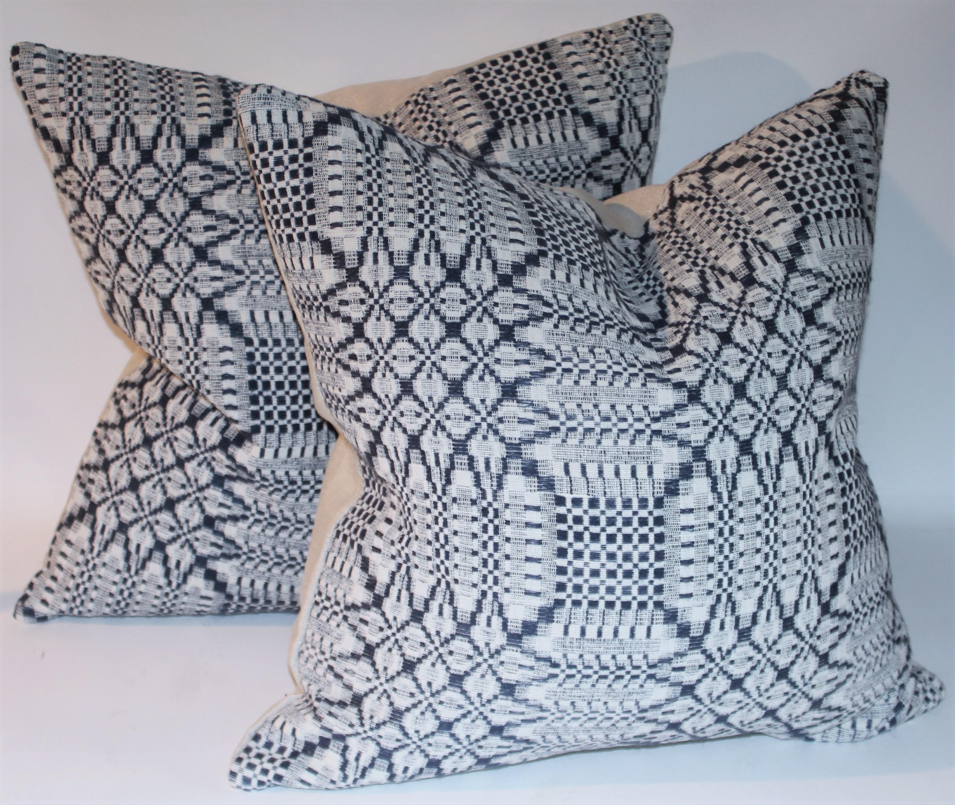 Adirondack Light Blue & White 19thc Coverlet Pillows 4 For Sale