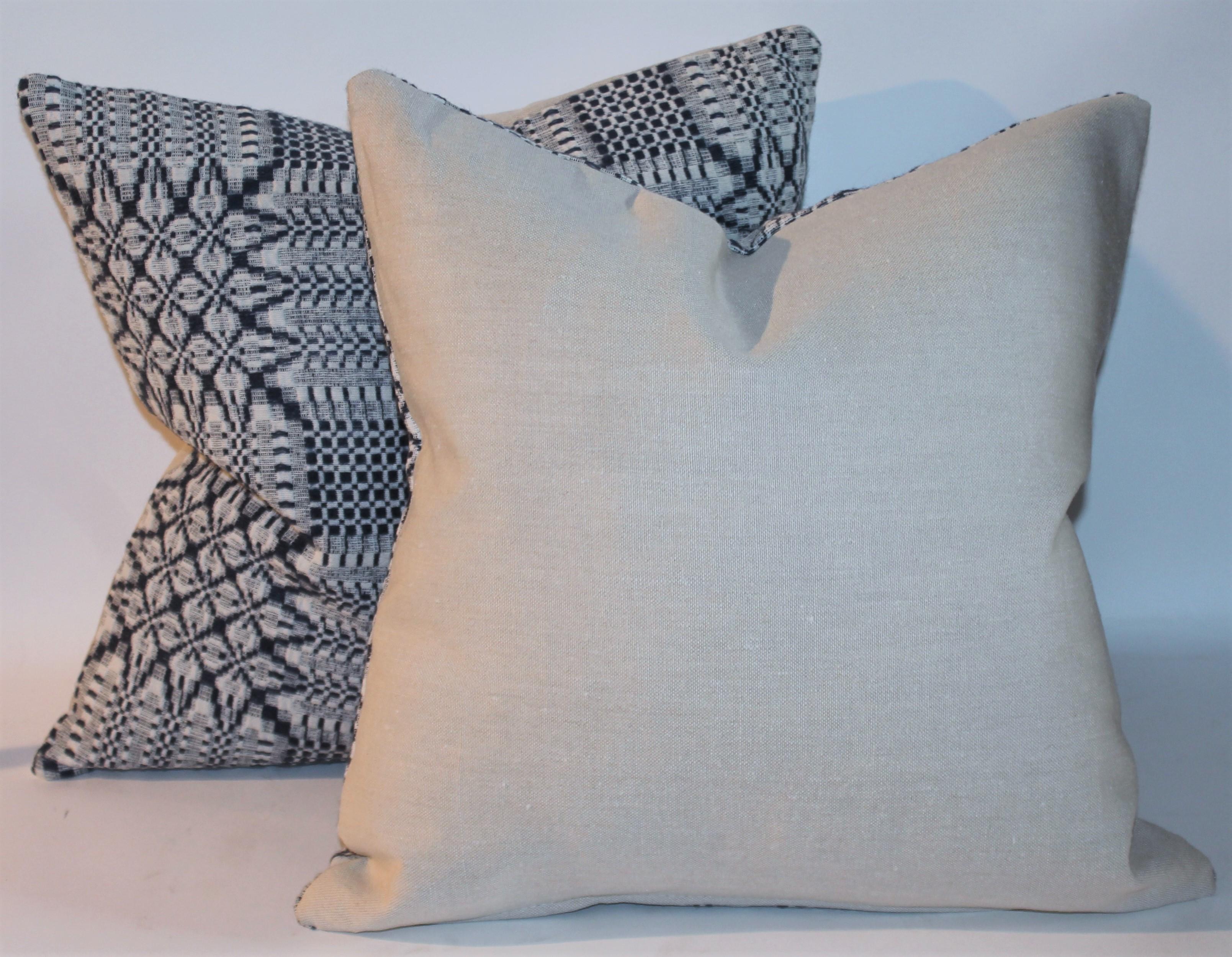 American Light Blue & White 19thc Coverlet Pillows 4 For Sale