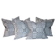 Coussins de couvre-lit bleu clair et blanc du 19ème siècle, 4 pièces