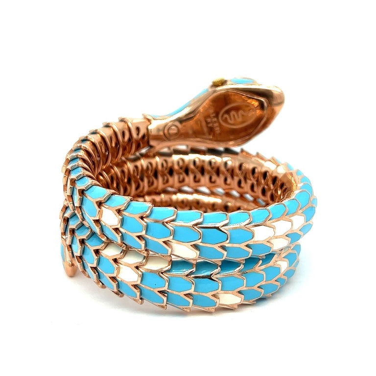 Light Blue and White Enamel Sapphire Snake Wrap Watch Bracelet For Sale