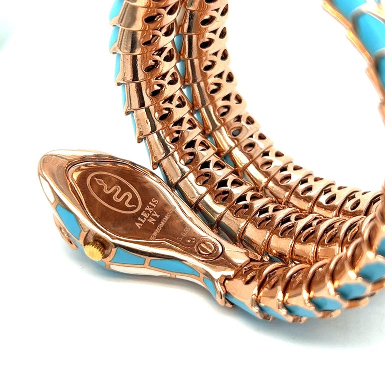 Light Blue and White Enamel Sapphire Snake Wrap Watch Bracelet For Sale