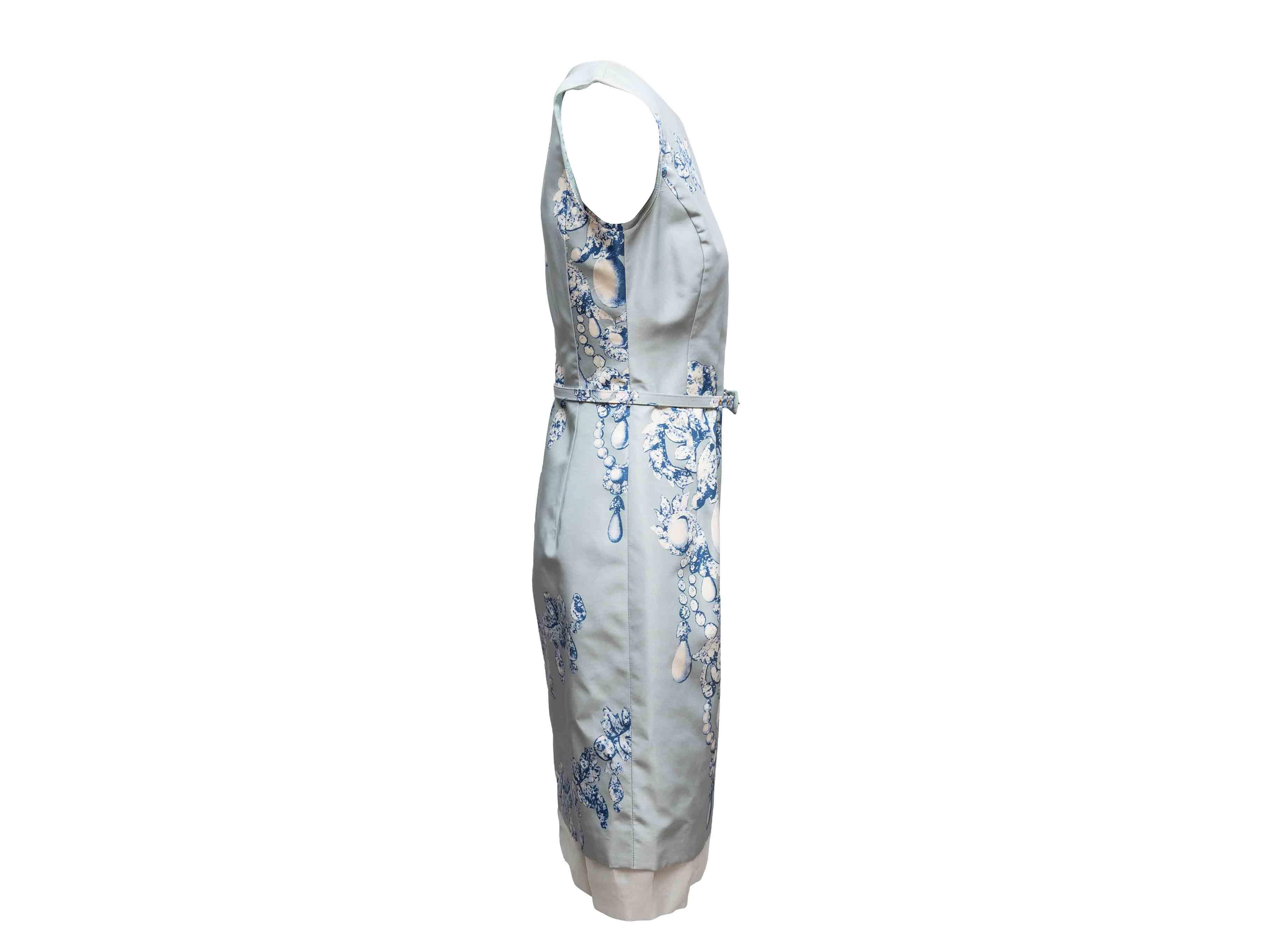 Robe sans manches à imprimé bijoux bleu ciel et blanc Oscar de la Renta Taille 6 US Bon état - En vente à New York, NY