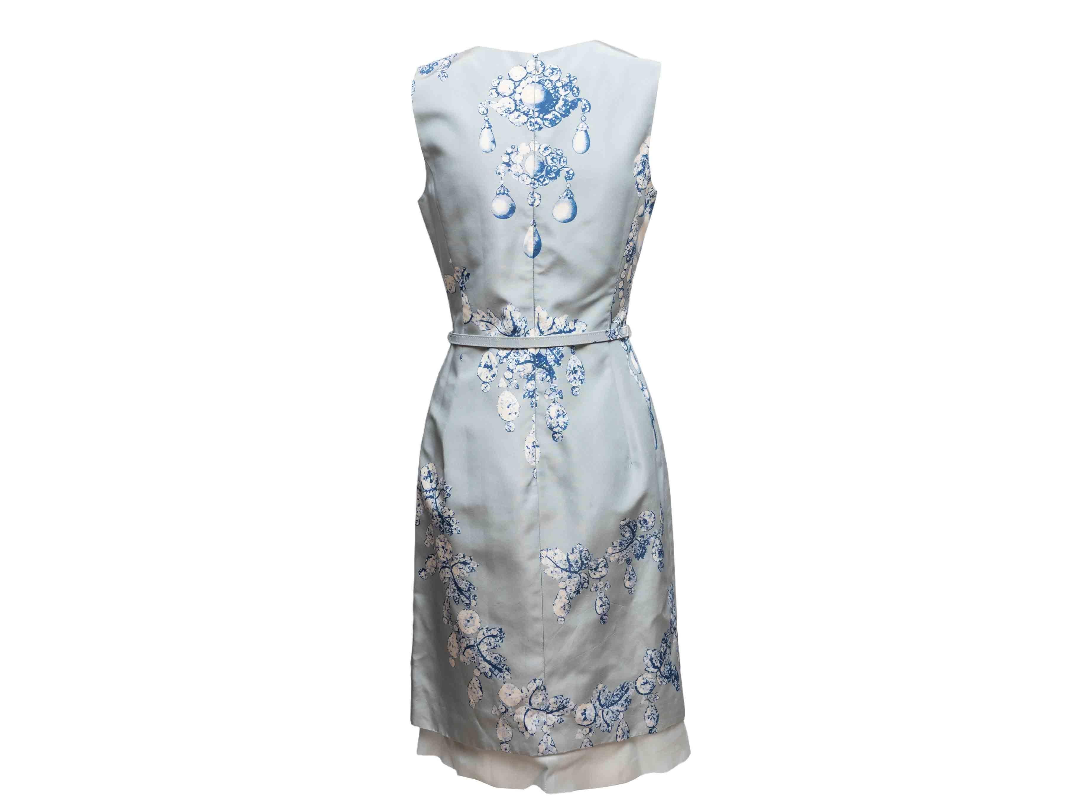 Robe sans manches à imprimé bijoux bleu ciel et blanc Oscar de la Renta Taille 6 US Pour femmes en vente