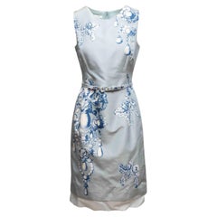 Light Blue & White Oscar de la Renta Jewel Print Sleeveless Dress Size US 6
