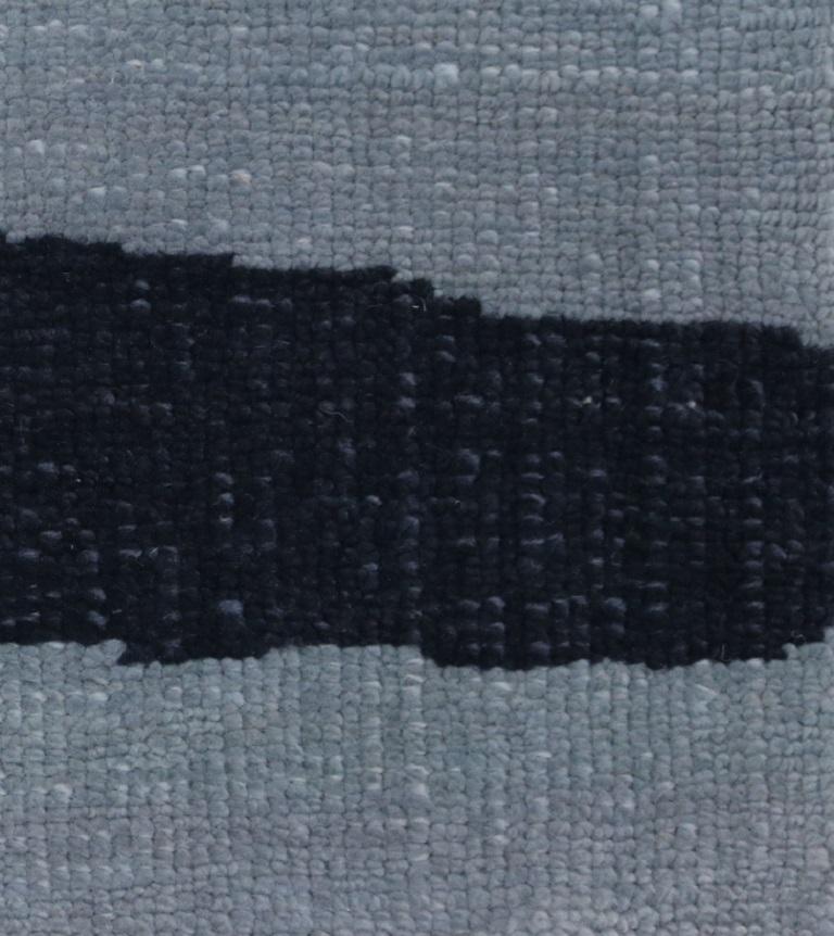 Indian Light Blue with Navy Postmodern Hand Knotted Wool Rug in Japanese Design For Sale