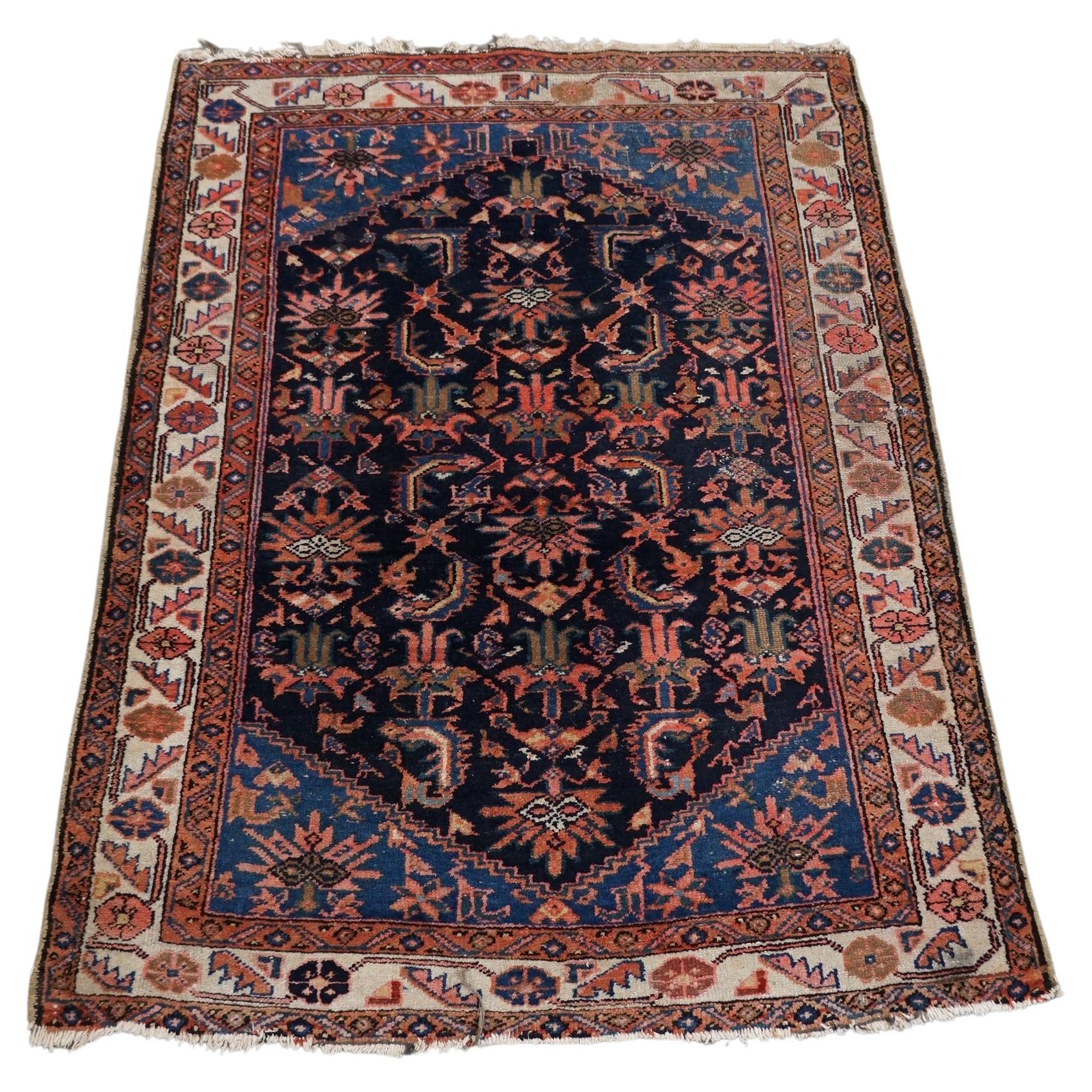 Light blue with pink accents vintage oriental rug, beautiful patterns 150x100cm For Sale
