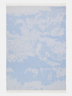 Plaid en laine et cachemire bleu ciel fabriqué en Italie - Jacquard effet marbré