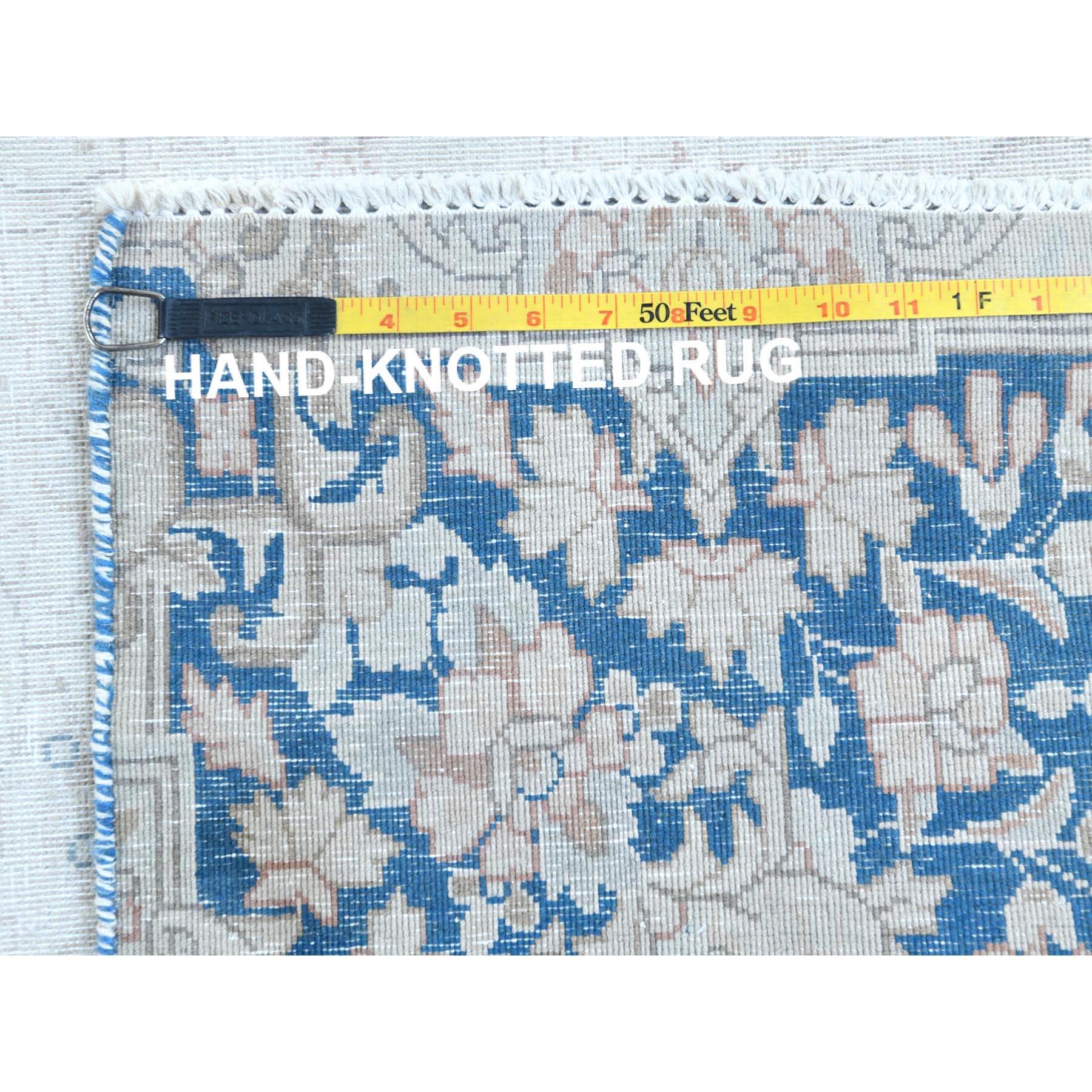 Light Blue Worn Wool Cropped Thin Hand Knotted Distressed Old Persian Kerman Rug For Sale 6